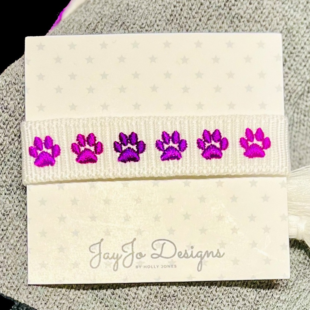 Paw Print Tassel Bracelet - Purple & White